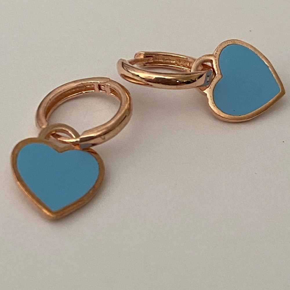 925 Silver blue enamel heart love hoops earrings 14k rose gold plated